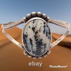 Jesse Josytewa Vintage Navajo Sterling Silver Bracelet white buffalo turquoise