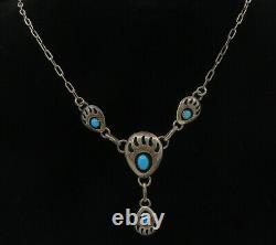 KATHLEEN CHAVEZ NAVAJO 925 Silver Vintage Turquoise Chain Necklace NE1904