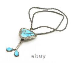 L. BURNSIDE NAVAJO 925 Silver Vintage Turquoise Leather Rope Necklace NE2243