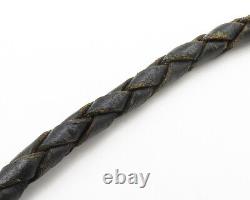 L. BURNSIDE NAVAJO 925 Silver Vintage Turquoise Leather Rope Necklace NE2243
