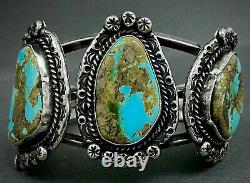 LARGE Authentic Vintage Navajo Sterling Silver Turquoise Cuff Bracelet 105 Grams