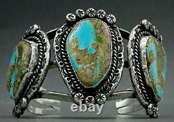 LARGE Authentic Vintage Navajo Sterling Silver Turquoise Cuff Bracelet 105 Grams