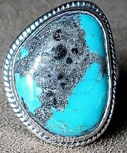 LARGE CHIMNEY BUTTE VINTAGE NAVAJO STERLING SILVER MORENCI TURQUOISE RING s10.25