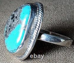 LARGE CHIMNEY BUTTE VINTAGE NAVAJO STERLING SILVER MORENCI TURQUOISE RING s10.25