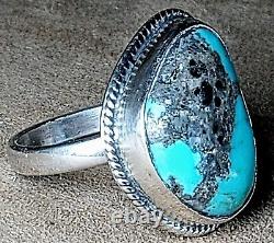 LARGE CHIMNEY BUTTE VINTAGE NAVAJO STERLING SILVER MORENCI TURQUOISE RING s10.25