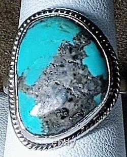 LARGE CHIMNEY BUTTE VINTAGE NAVAJO STERLING SILVER MORENCI TURQUOISE RING s10.25