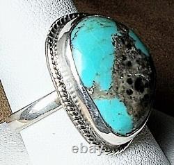 LARGE CHIMNEY BUTTE VINTAGE NAVAJO STERLING SILVER MORENCI TURQUOISE RING s10.25