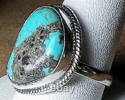 LARGE CHIMNEY BUTTE VINTAGE NAVAJO STERLING SILVER MORENCI TURQUOISE RING s10.25