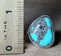 LARGE CHIMNEY BUTTE VINTAGE NAVAJO STERLING SILVER MORENCI TURQUOISE RING s10.25