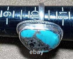 LARGE CHIMNEY BUTTE VINTAGE NAVAJO STERLING SILVER MORENCI TURQUOISE RING s10.25