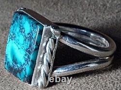 LARGE EARLY VINTAGE NAVAJO NATIVE AMERICAN STERLING SILVER TURQUOISE RING sz 10+