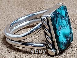 LARGE EARLY VINTAGE NAVAJO NATIVE AMERICAN STERLING SILVER TURQUOISE RING sz 10+