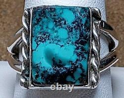 LARGE EARLY VINTAGE NAVAJO NATIVE AMERICAN STERLING SILVER TURQUOISE RING sz 10+