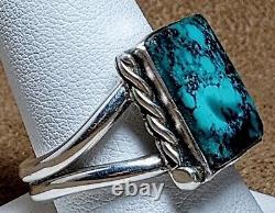 LARGE EARLY VINTAGE NAVAJO NATIVE AMERICAN STERLING SILVER TURQUOISE RING sz 10+