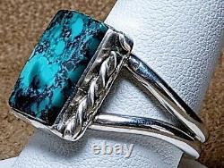 LARGE EARLY VINTAGE NAVAJO NATIVE AMERICAN STERLING SILVER TURQUOISE RING sz 10+