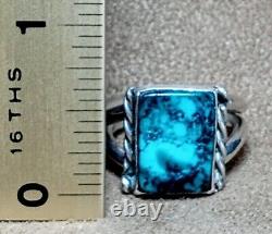 LARGE EARLY VINTAGE NAVAJO NATIVE AMERICAN STERLING SILVER TURQUOISE RING sz 10+