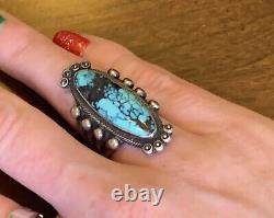 LARGE NAVAJO Spiderweb Turquoise STERLING SILVER RING Size 6 OLD PAWN VINTAGE