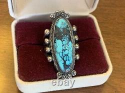 LARGE NAVAJO Spiderweb Turquoise STERLING SILVER RING Size 6 OLD PAWN VINTAGE