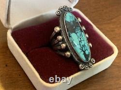 LARGE NAVAJO Spiderweb Turquoise STERLING SILVER RING Size 6 OLD PAWN VINTAGE