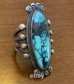 LARGE NAVAJO Spiderweb Turquoise STERLING SILVER RING Size 6 OLD PAWN VINTAGE