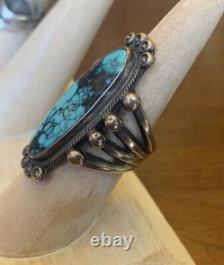 LARGE NAVAJO Spiderweb Turquoise STERLING SILVER RING Size 6 OLD PAWN VINTAGE