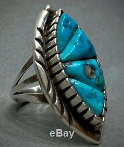 LARGE Vintage Navajo Native American Sterling Silver Cobblestone Turquoise Ring