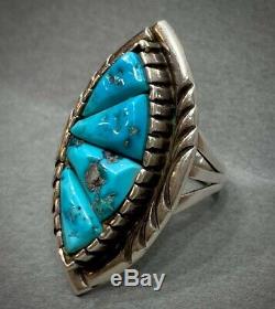 LARGE Vintage Navajo Native American Sterling Silver Cobblestone Turquoise Ring