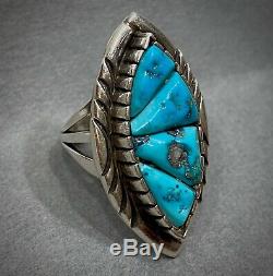 LARGE Vintage Navajo Native American Sterling Silver Cobblestone Turquoise Ring