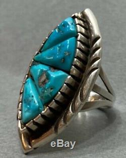 LARGE Vintage Navajo Native American Sterling Silver Cobblestone Turquoise Ring