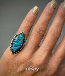 LARGE Vintage Navajo Native American Sterling Silver Cobblestone Turquoise Ring