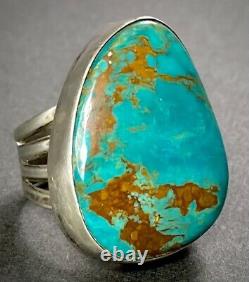 LARGE Vintage Navajo Sterling Silver Gem Turquoise Wide Band Ring GORGEOUS