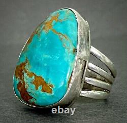 LARGE Vintage Navajo Sterling Silver Gem Turquoise Wide Band Ring GORGEOUS