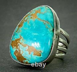 LARGE Vintage Navajo Sterling Silver Gem Turquoise Wide Band Ring GORGEOUS