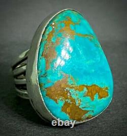 LARGE Vintage Navajo Sterling Silver Gem Turquoise Wide Band Ring GORGEOUS