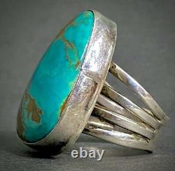 LARGE Vintage Navajo Sterling Silver Gem Turquoise Wide Band Ring GORGEOUS