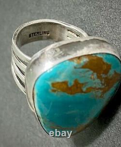 LARGE Vintage Navajo Sterling Silver Gem Turquoise Wide Band Ring GORGEOUS