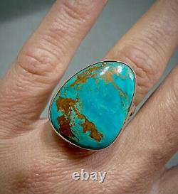 LARGE Vintage Navajo Sterling Silver Gem Turquoise Wide Band Ring GORGEOUS