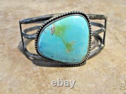 LARGER SIZE Wide Vintage Navajo Sterling Silver Turquoise Design Bracelet