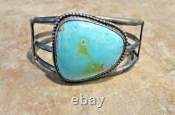 LARGER SIZE Wide Vintage Navajo Sterling Silver Turquoise Design Bracelet