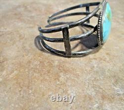 LARGER SIZE Wide Vintage Navajo Sterling Silver Turquoise Design Bracelet