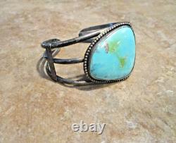 LARGER SIZE Wide Vintage Navajo Sterling Silver Turquoise Design Bracelet