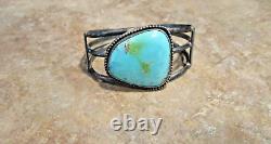 LARGER SIZE Wide Vintage Navajo Sterling Silver Turquoise Design Bracelet