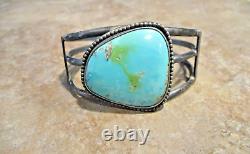 LARGER SIZE Wide Vintage Navajo Sterling Silver Turquoise Design Bracelet