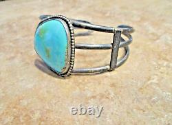 LARGER SIZE Wide Vintage Navajo Sterling Silver Turquoise Design Bracelet