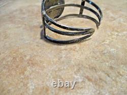 LARGER SIZE Wide Vintage Navajo Sterling Silver Turquoise Design Bracelet