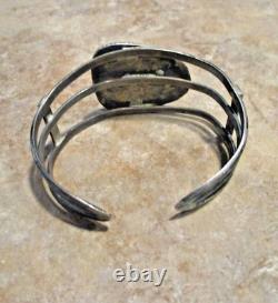 LARGER SIZE Wide Vintage Navajo Sterling Silver Turquoise Design Bracelet