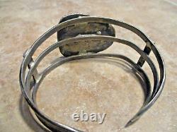 LARGER SIZE Wide Vintage Navajo Sterling Silver Turquoise Design Bracelet