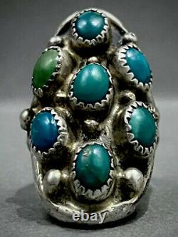 LONG Vintage Navajo Native American Sterling Silver Turquoise Cluster Ring OLD