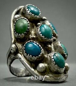 LONG Vintage Navajo Native American Sterling Silver Turquoise Cluster Ring OLD