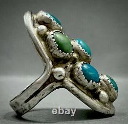 LONG Vintage Navajo Native American Sterling Silver Turquoise Cluster Ring OLD